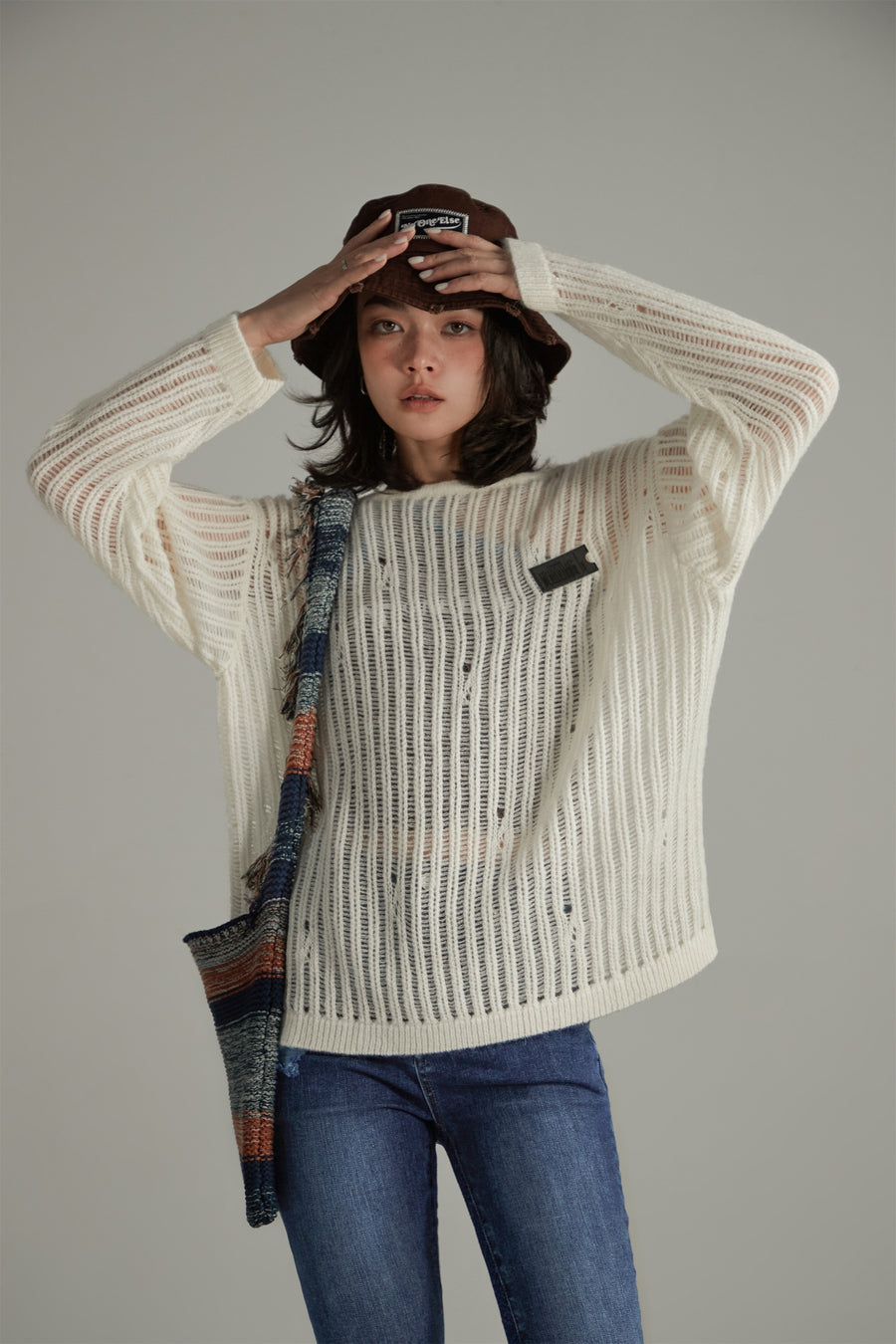 CHUU Ribbed Open Knit Loose Fit Sweater