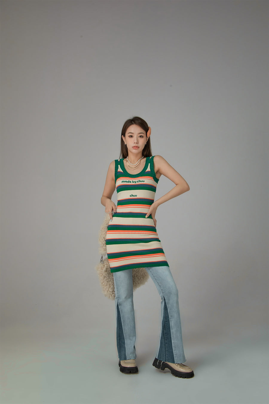 CHUU Rainbow Stripes Mini Dress