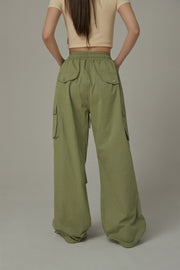 Basic Color String Cargo Wide Pants