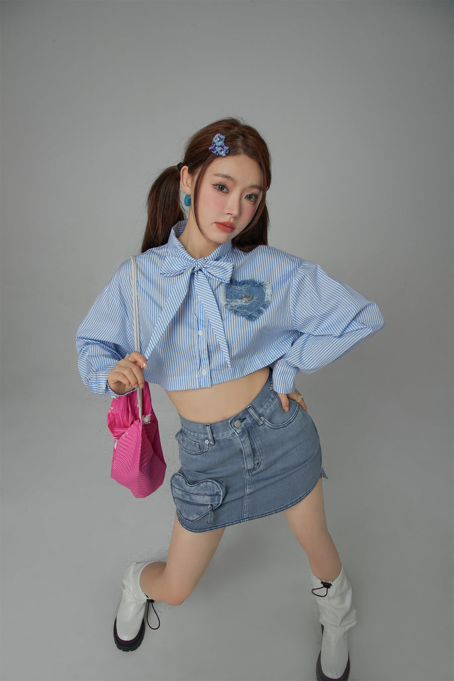 CHUU Heart Pocket Denim Skirt