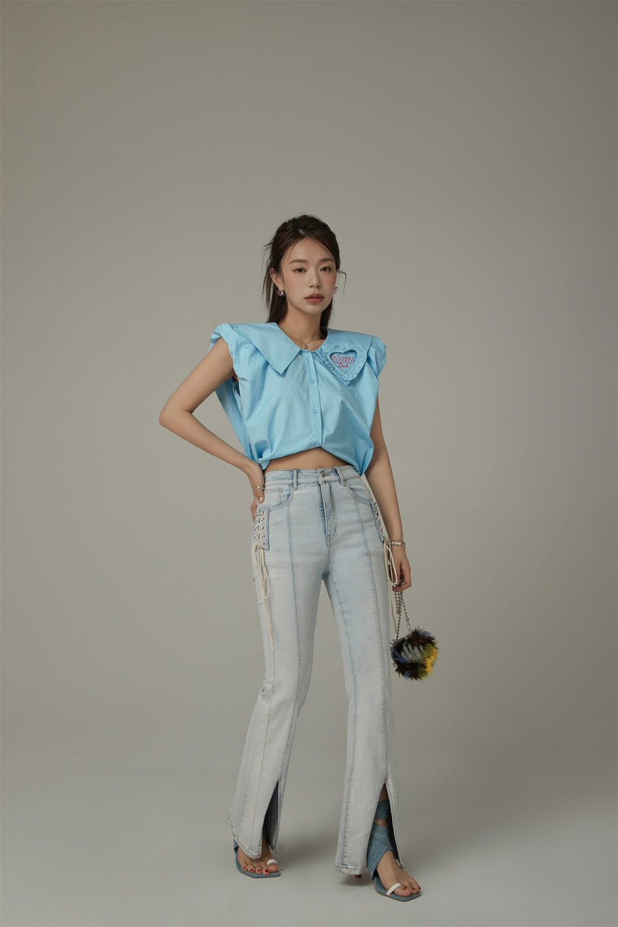 CHUU Big Collar Color Sleeveless Shirt