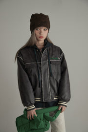 Faux Leather Pocket Zip-Up Jacket