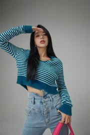 Your Sweetheart Open Collar Cropped Knit Top