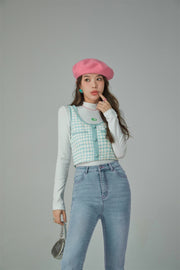 Tweed Check Buttons Sleeveless Top