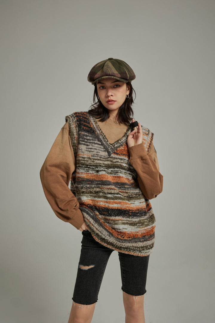 Mixed Color Blur Stripes Knit Vest