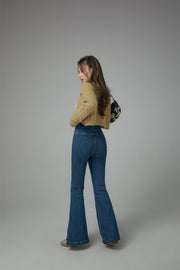 Cross Front High-Waist Flared Jeans