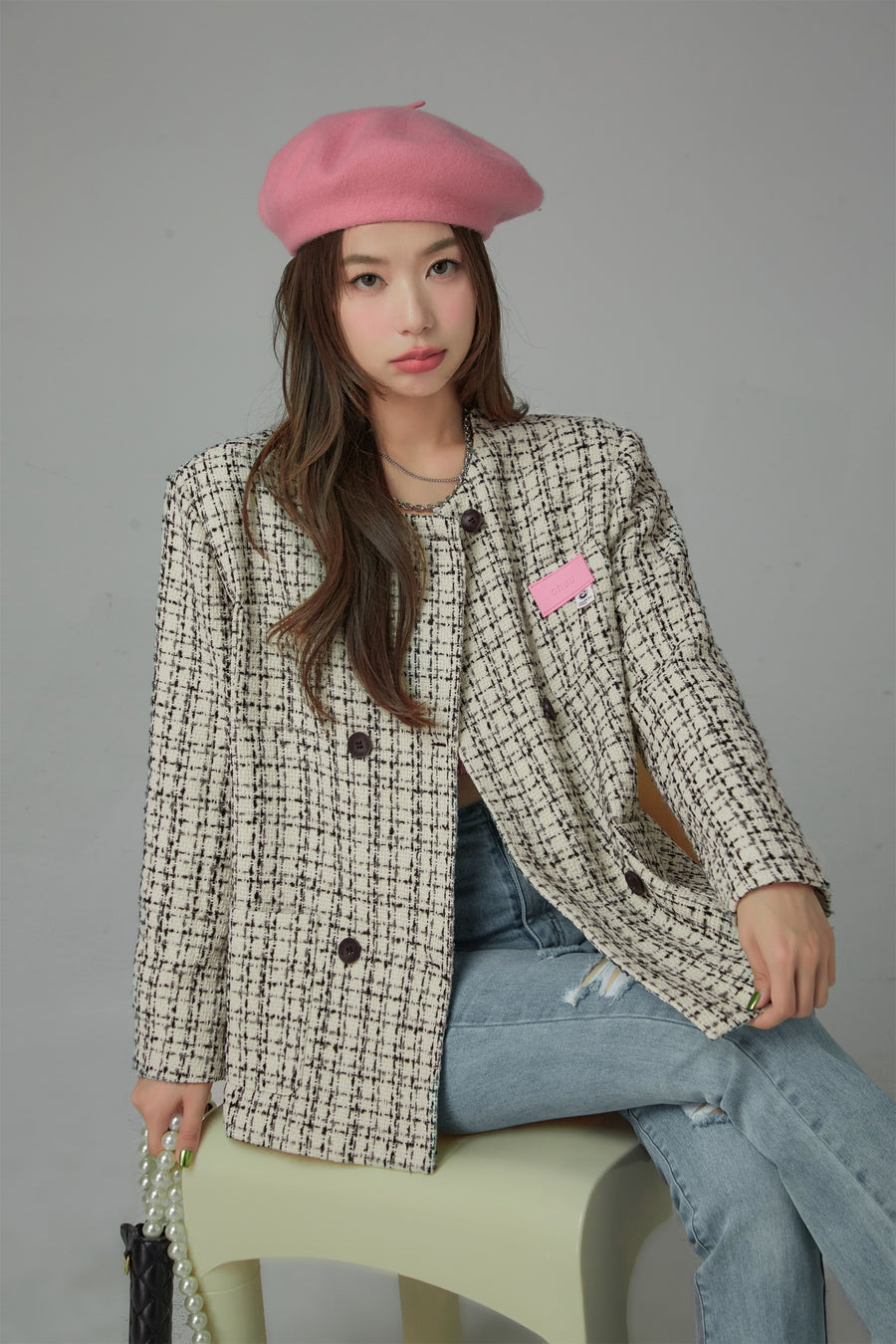 CHUU Princess Treatment Check Double Tweed Jacket