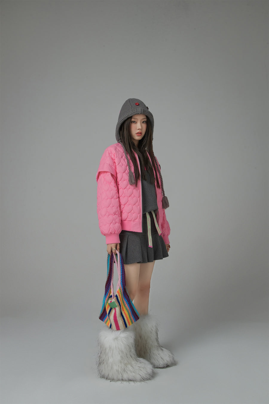 CHUU Cherry Heart Quilted Padded Jacket