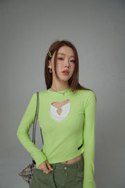 2-Layers Heart Cutout Long-Sleeved Top