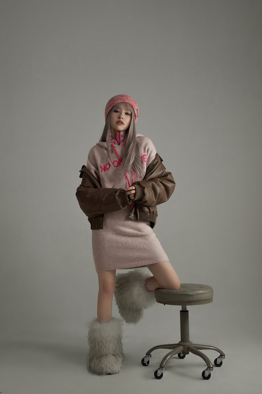 CHUU Cozy Hooded Knit Dress