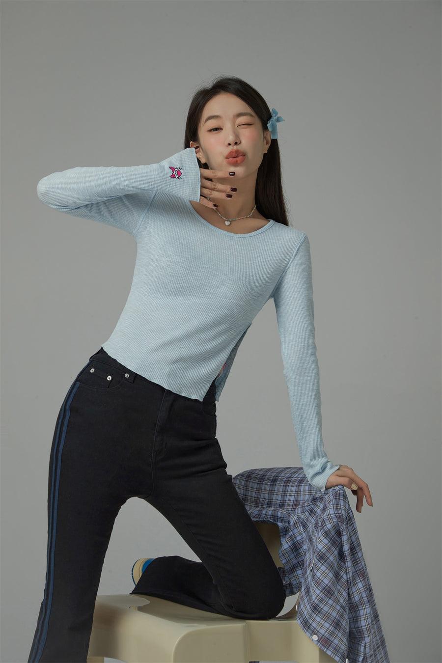 CHUU Slim Side Slit Long Sleeve T-Shirt