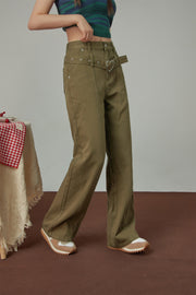 Heart Belt High-Waisted Wide Pants