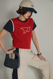 Embroidered Color Two Toned T-Shirt