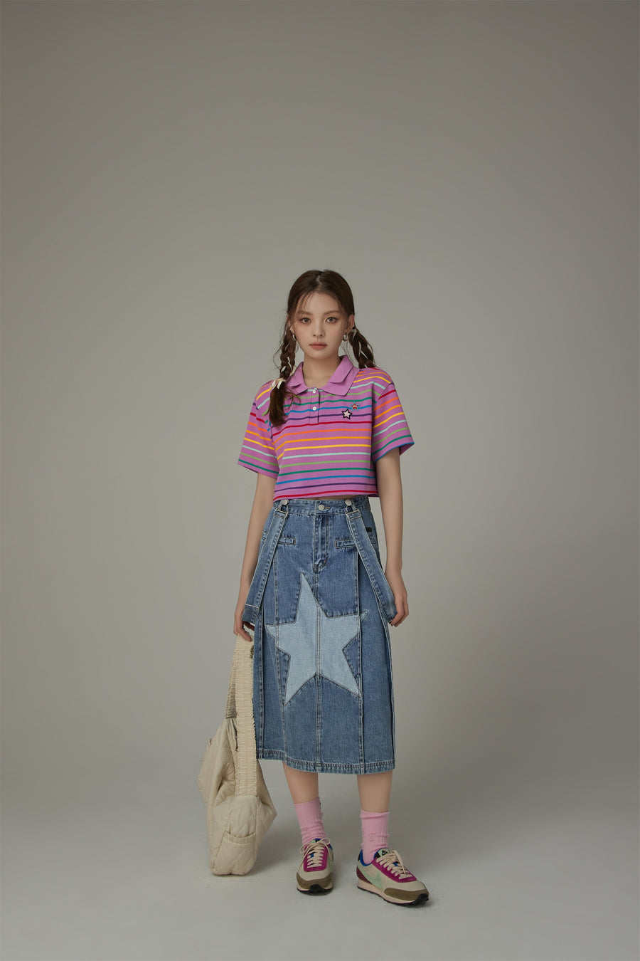 CHUU Star Denim Overall Skirt