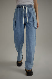 Cotton Pocket String Denim Jeans