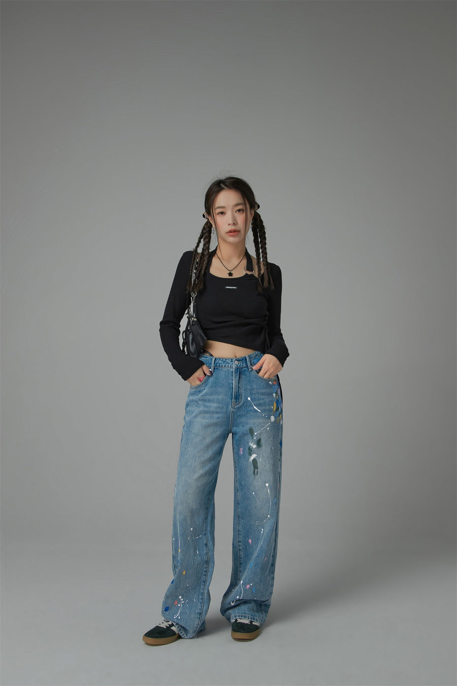 CHUU Unbalanced String Cropped T-Shirt