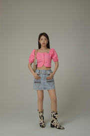 Heart Pocket Belt Denim Mini Skirt