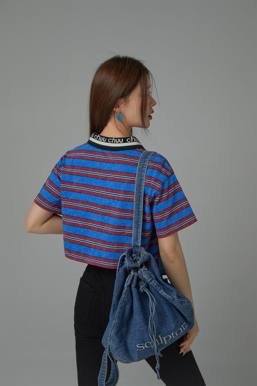 CHUU Striped Cropped T-Shirt