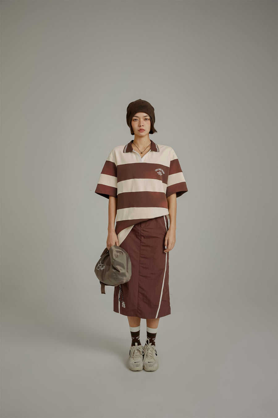 CHUU Open Collar Stripe Color T-Shirt