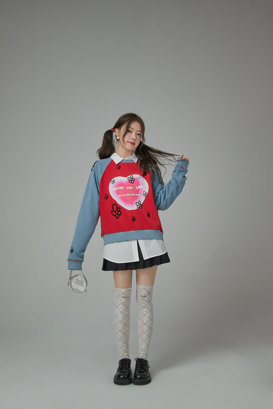 CHUU Besties For Life Flower Raglan Sweatshirt