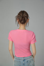 Cutout Front Hooks Short-Sleeved Top