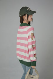 Open Book Loose Fit V-Neck Striped Knit Top