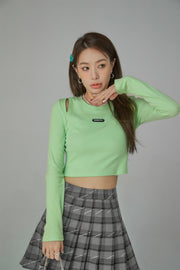 Slit Shoulder Long Sleeve Crop Top