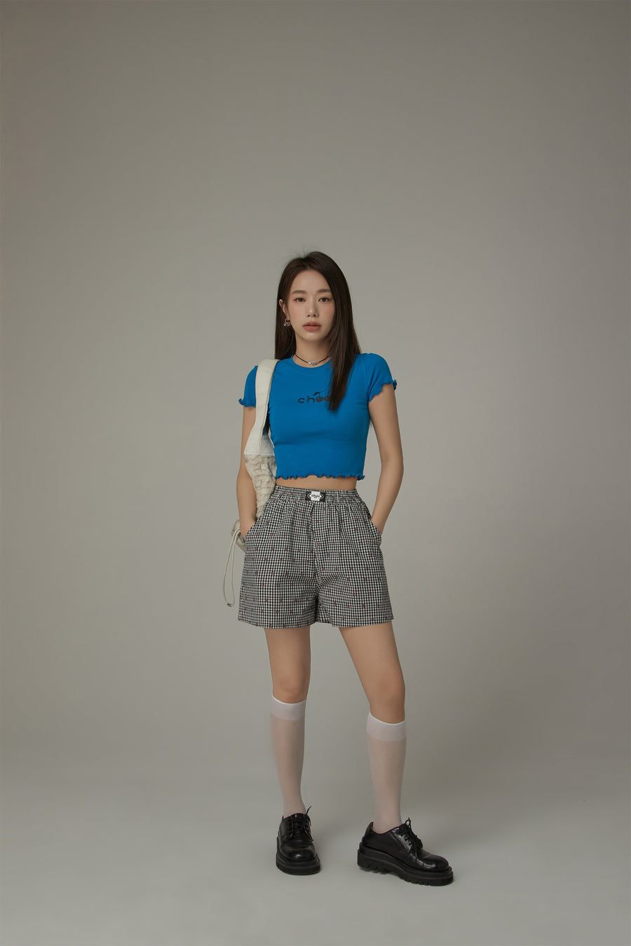 CHUU Chuu Cherry Lettuce Hem Cropped Top