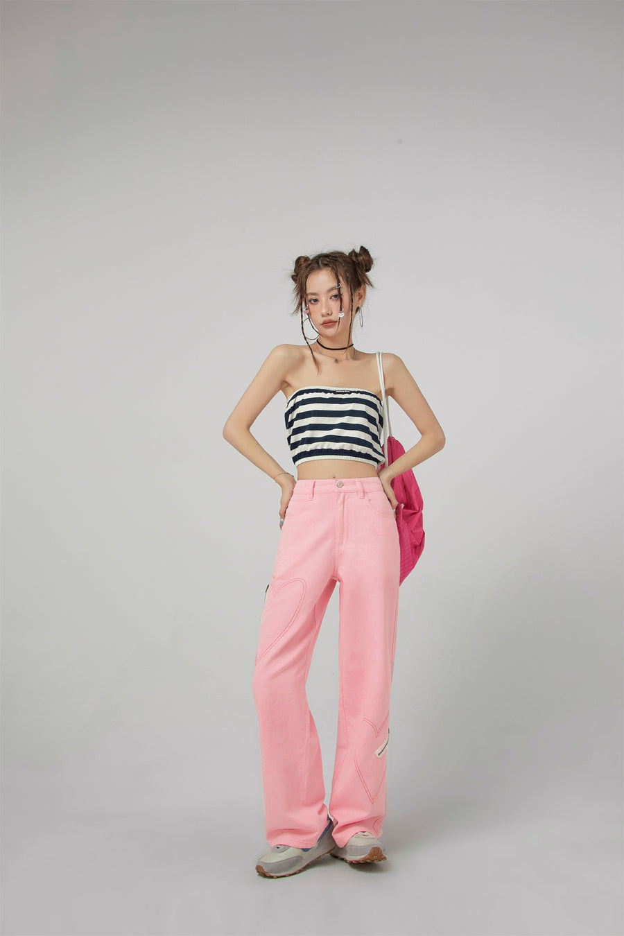 CHUU Stripes Frill Tube Top