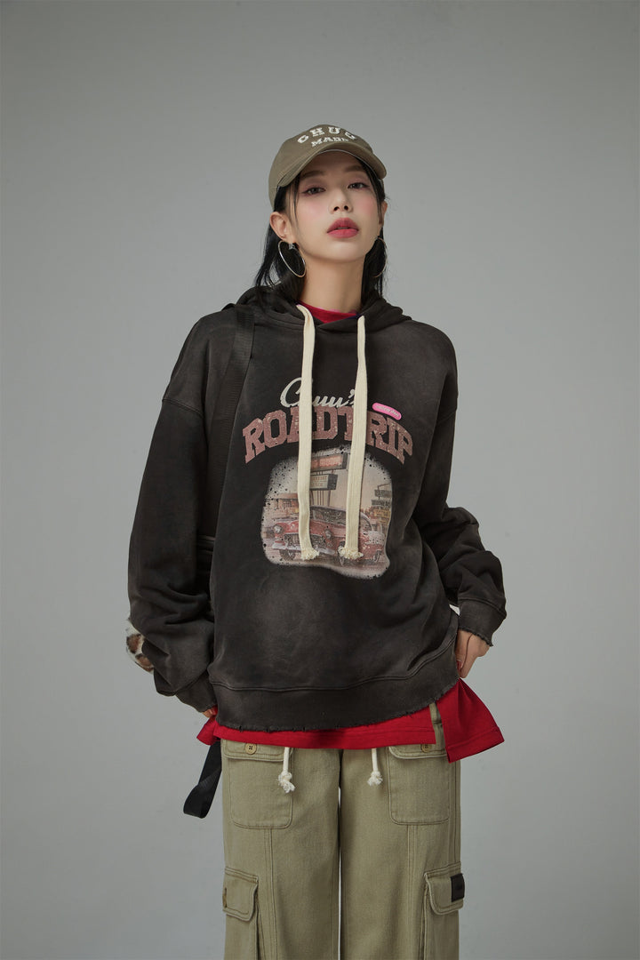 Road Trip Printed Loose Fit Hoodie