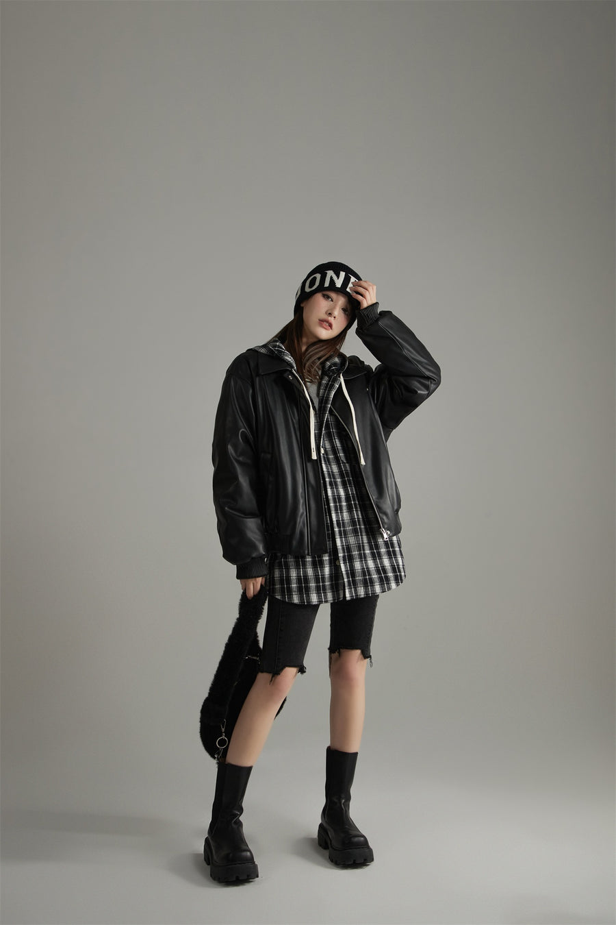 CHUU Classic Check Hoodie Shirt