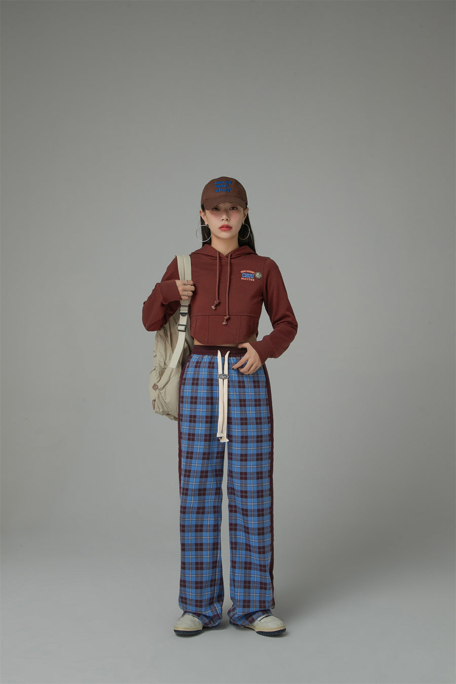 CHUU Check String Wide Casual Pants