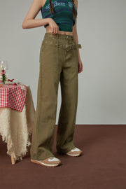 Heart Belt High-Waisted Wide Pants