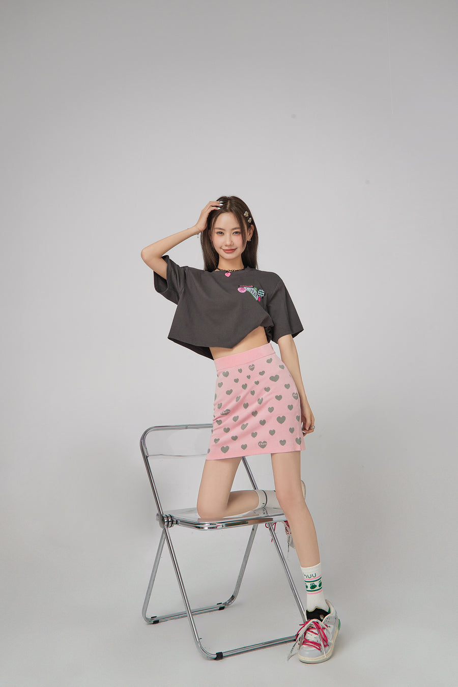 CHUU Heart Knit Mini Skirt