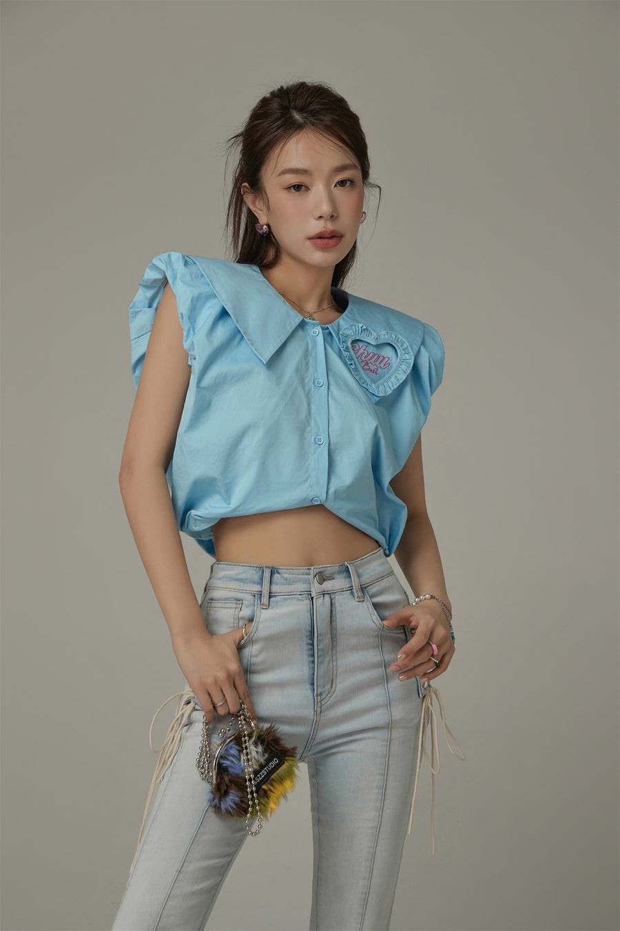 CHUU Big Collar Color Sleeveless Shirt