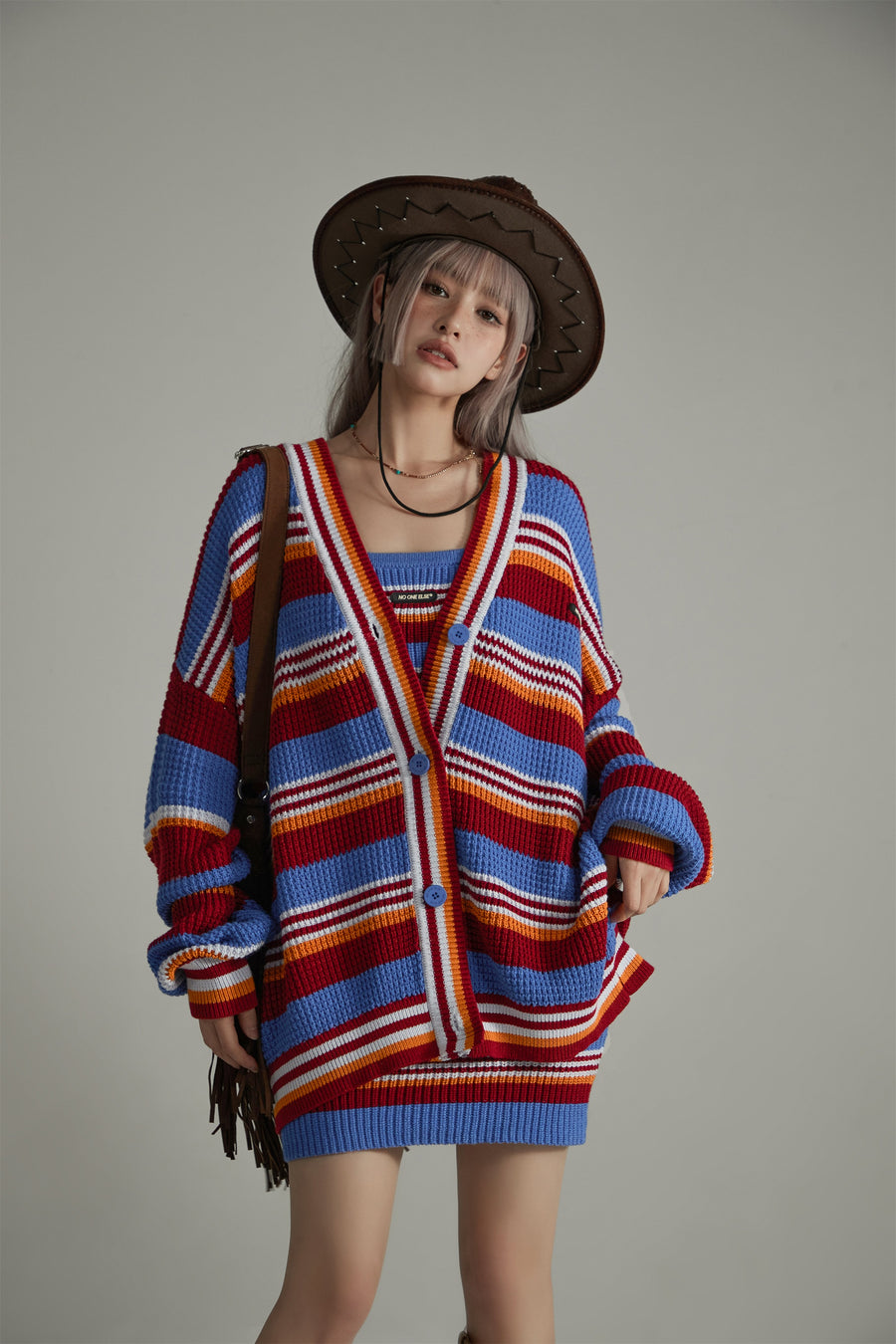 CHUU Striped Knit Cardigan