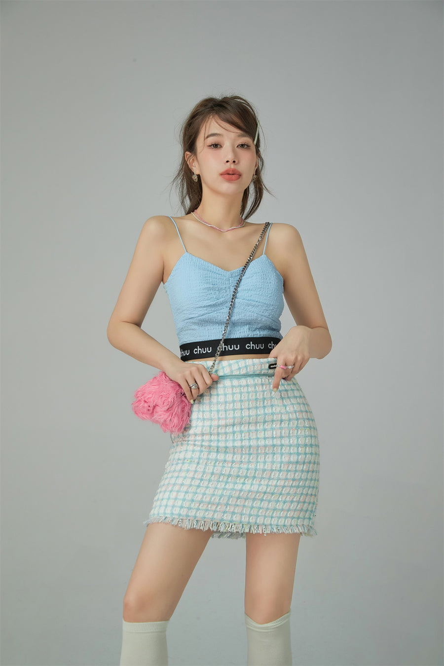 CHUU Tweed Check Mini Skirt