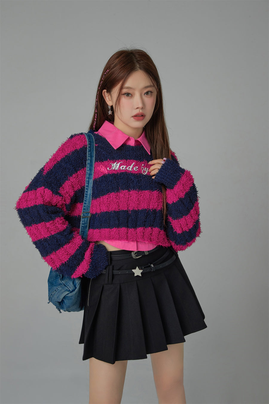 CHUU Pretty Bold Striped Cropped Knit Sweater