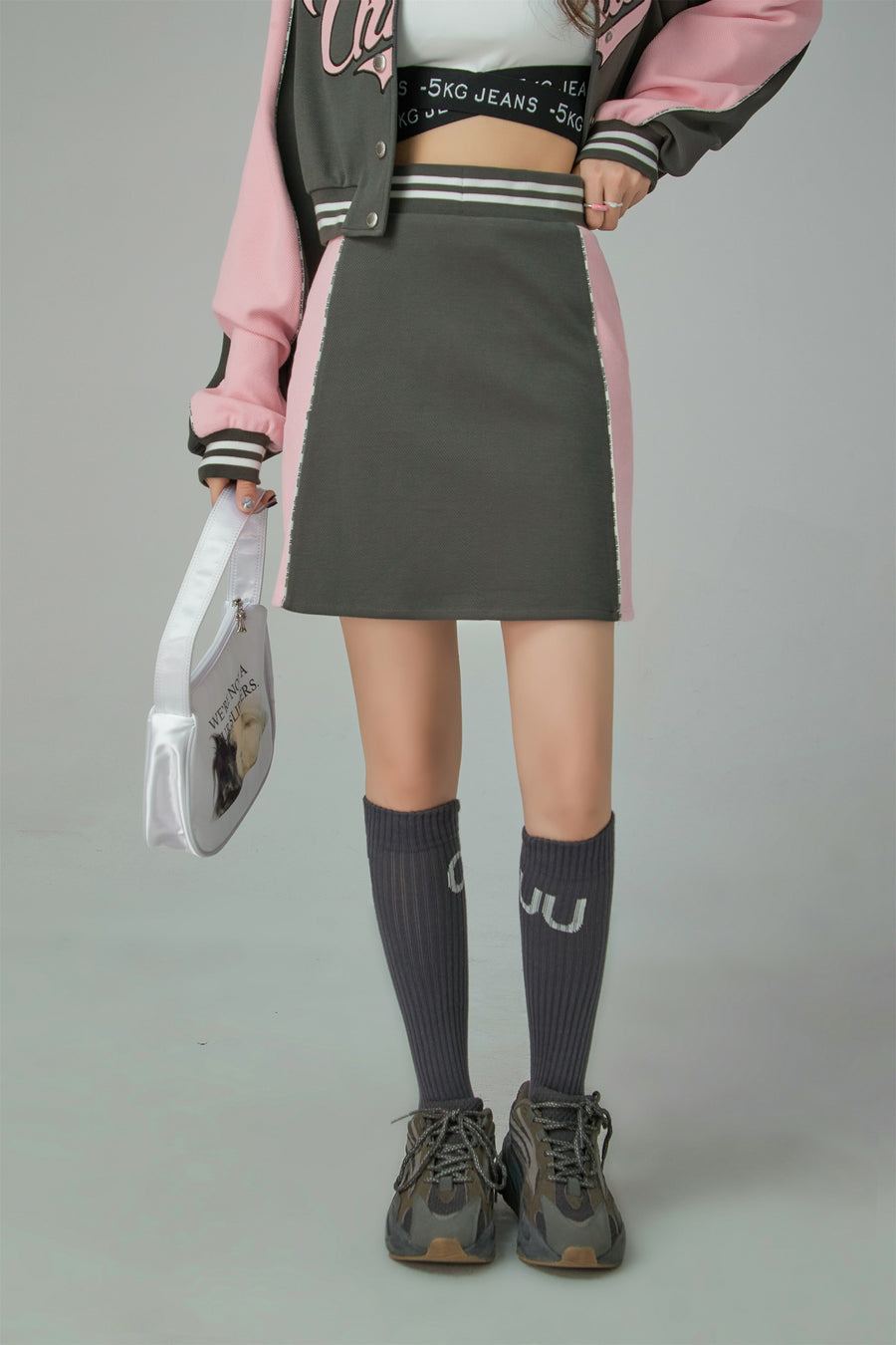 CHUU Chuu Fashion Two-Toned High Waist Skirt