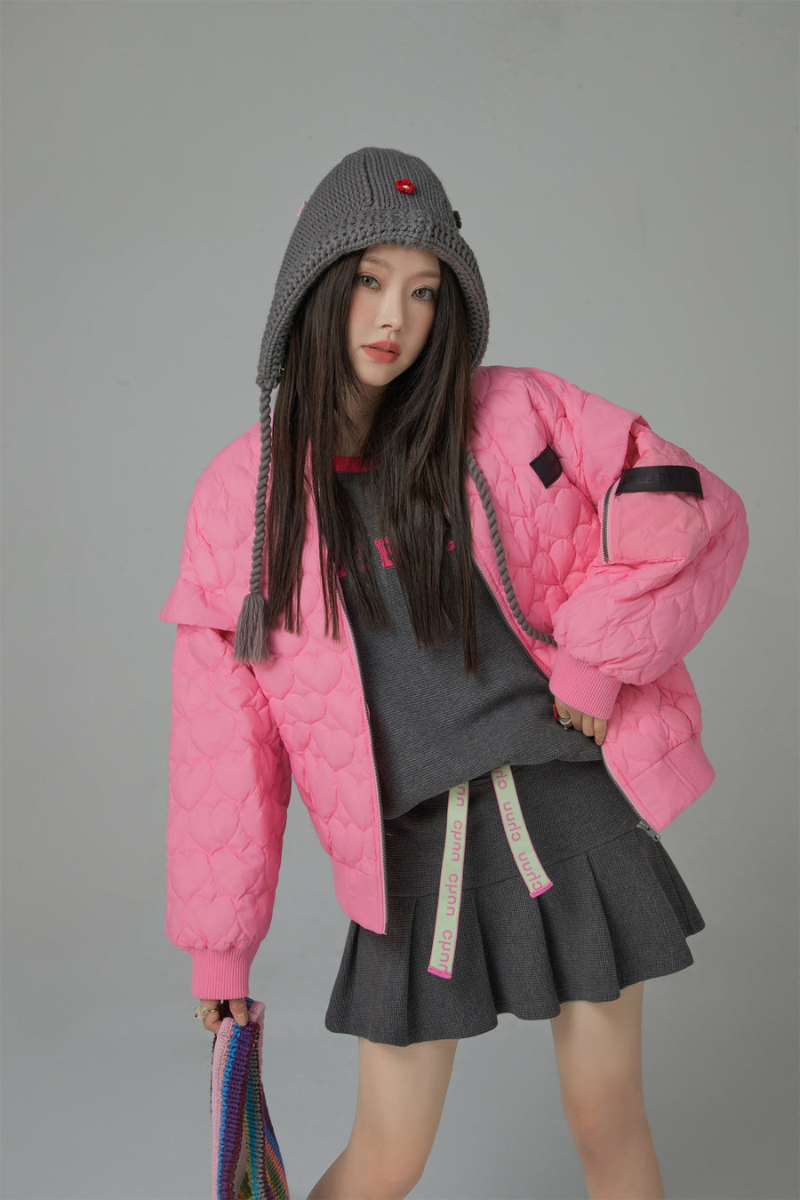 CHUU Cherry Heart Quilted Padded Jacket