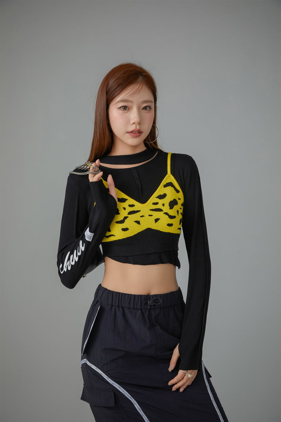 CHUU Printed Sleeveless Knit Bralette Top