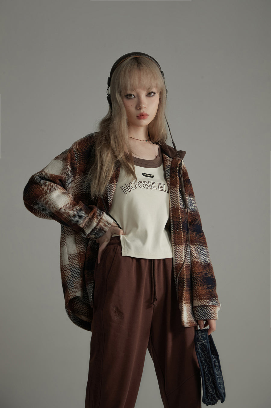 CHUU Scottish Check Hooded Shirt