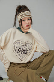 Chuu Heart Print Crop Sweatshirt