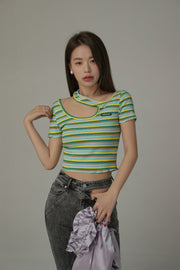 Color Stripe Cut Out T-Shirt