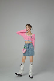 Chuu Girl Diamond Check Denim Skirt