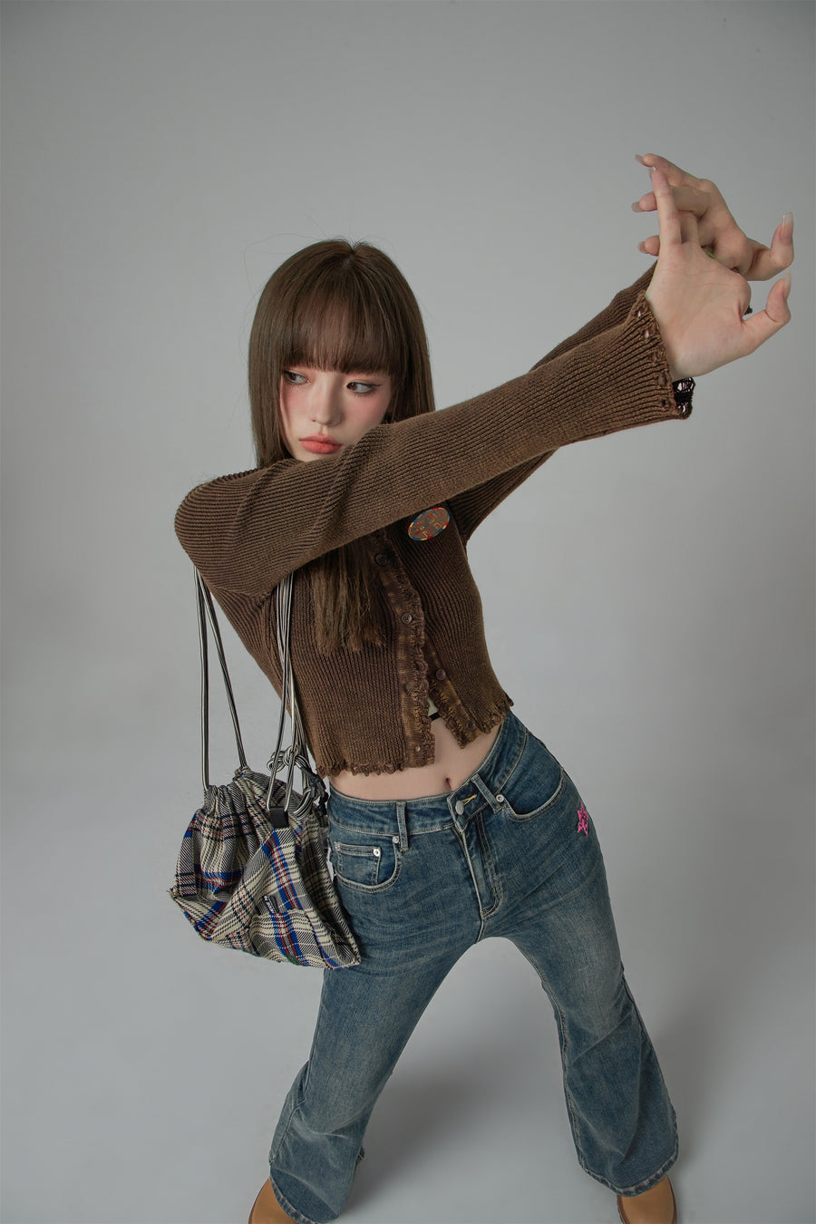 CHUU Fill Hem Ribbed Crop Cardigan