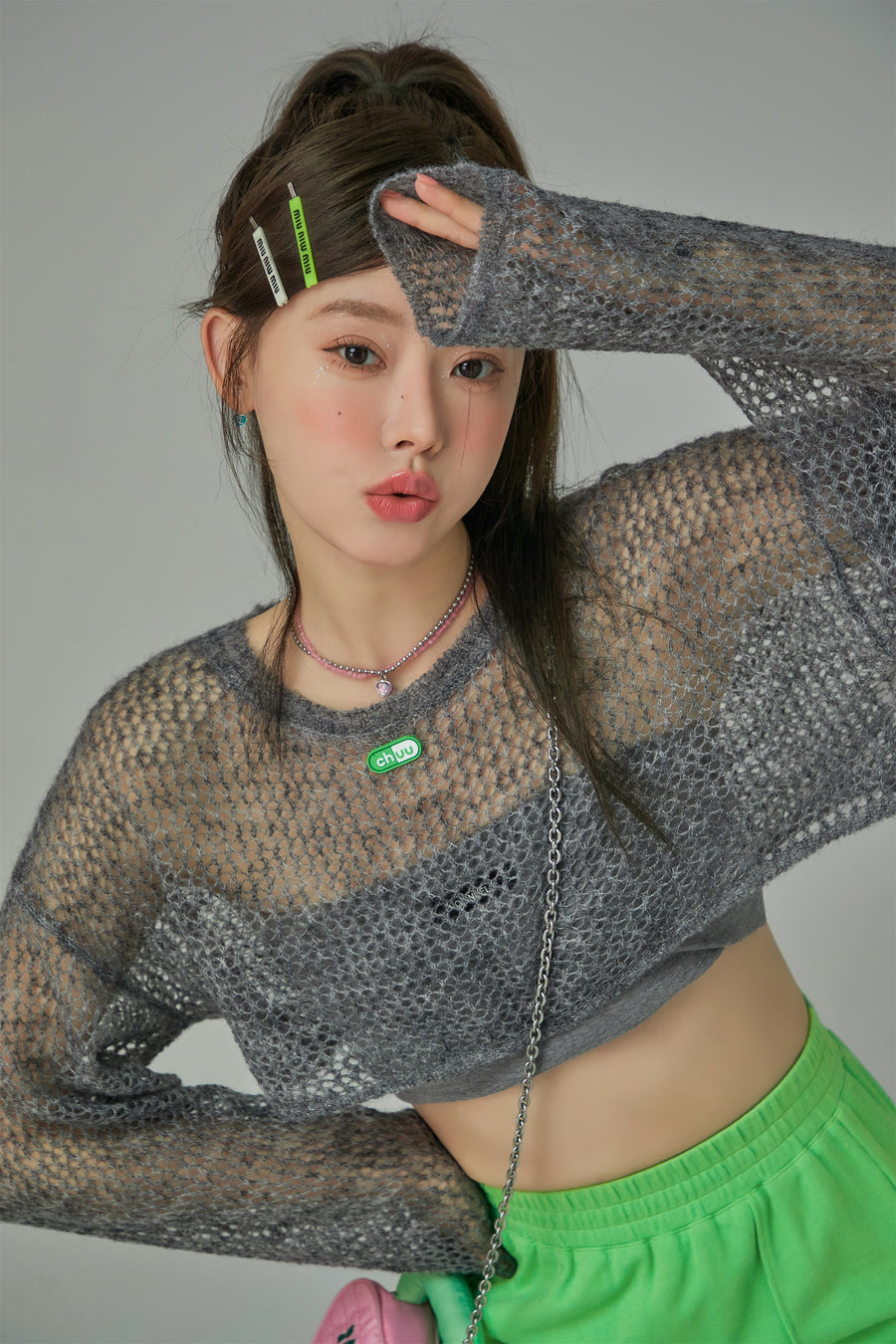 CHUU Crochet See-Through Crop Sweater