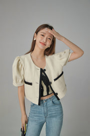 Puff Sleeve Coco Tweet Crop Jacket