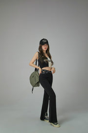 Slit Bootcut Crisscross Band Pants