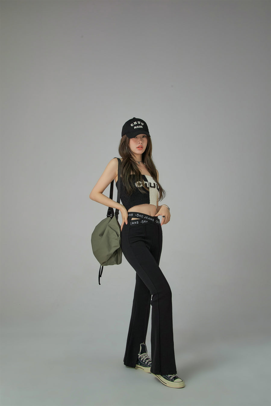 CHUU Slit Bootcut Crisscross Band Pants